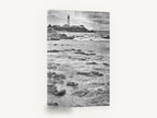 Pigeon Point Rocky Shore, lighthouse rocky coast black and white, coastal canvas wall art print ready to hang