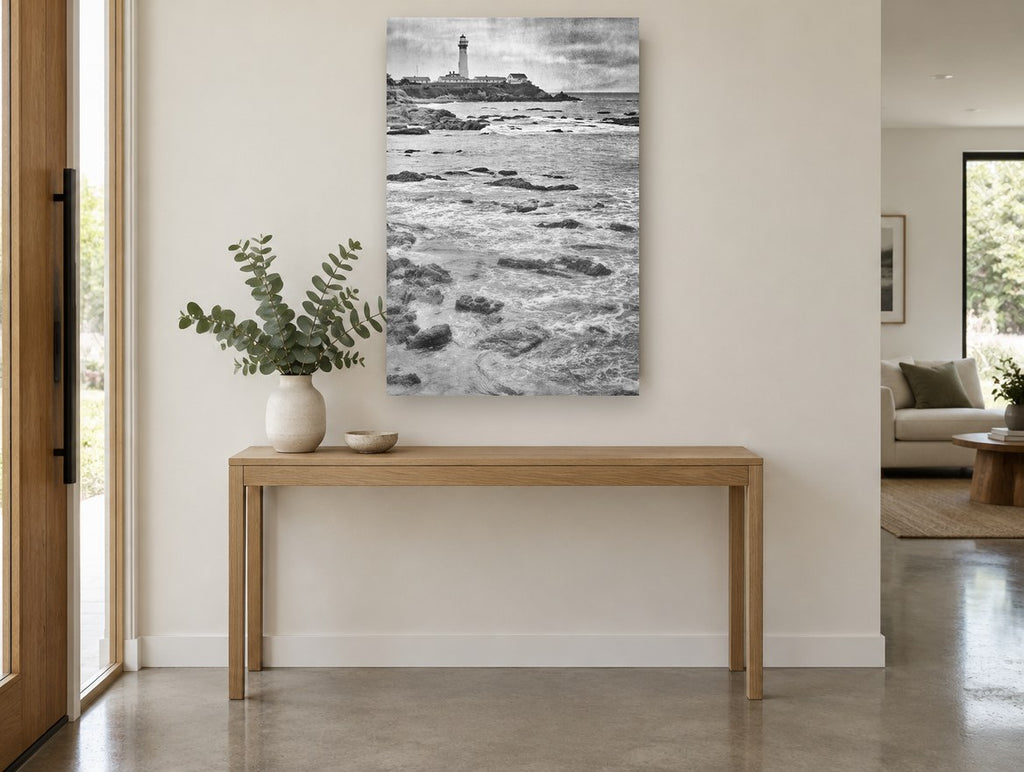 Pigeon Point Rocky Shore coastal canvas print on the wall of a entry hall