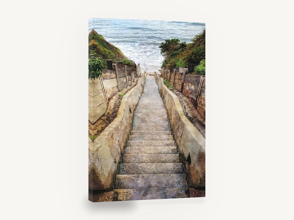 Stairway to the Shore, beach stairs coastal photograph, coastal canvas wall art print ready to hang