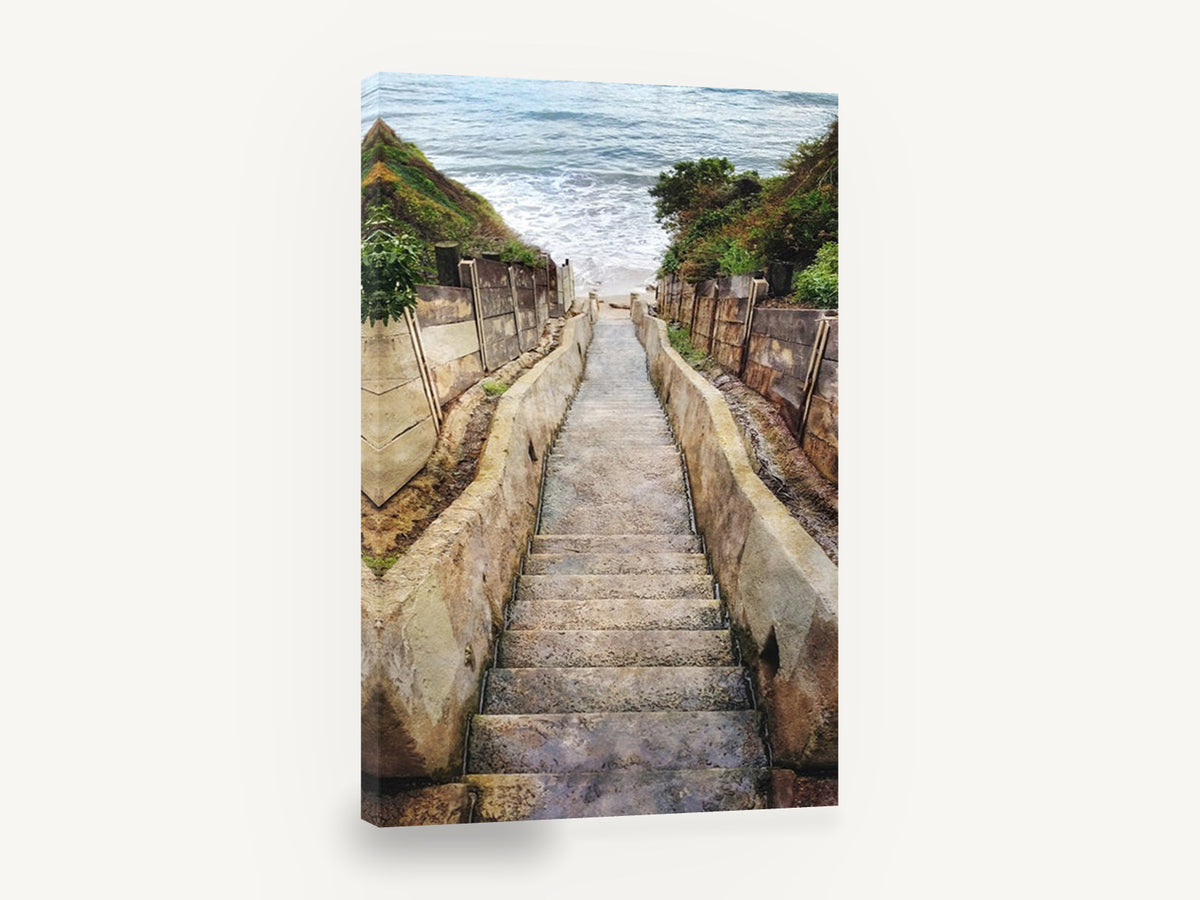 Stairway to the Shore, beach stairs coastal photograph, coastal canvas wall art print ready to hang