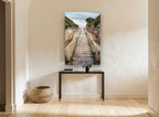 Stairway to the Shore coastal canvas print on the wall of a hallway