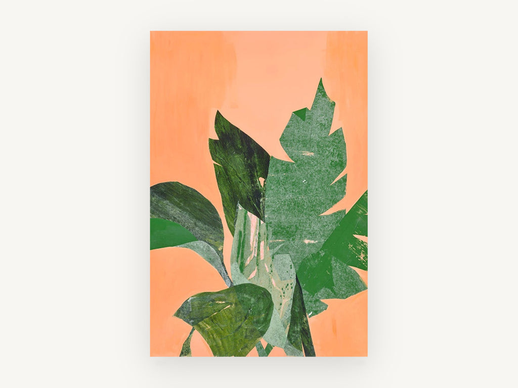 Peach Paper Leaves, floral canvas wall art print, front view