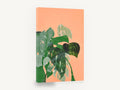 Monstera Collage on Peach, monstera leaf collage peach green, floral canvas wall art print ready to hang