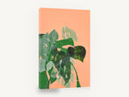 Monstera Collage on Peach, monstera leaf collage peach green, floral canvas wall art print ready to hang