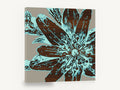 Aqua Fringed Starburst, aqua and walnut wood grain flower, floral canvas wall art print ready to hang