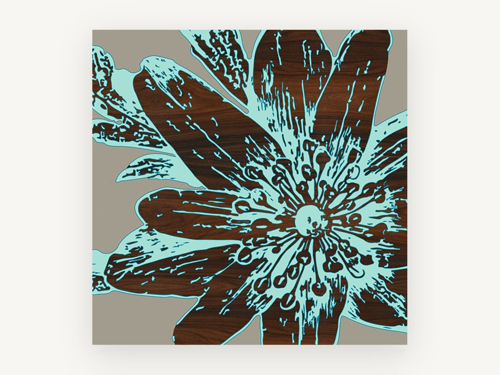 Aqua Fringed Starburst, floral canvas wall art print, front view