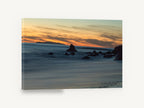 Dusk Rocks Silk Tide, sunset rocks long exposure seascape photograph, coastal canvas wall art print ready to hang