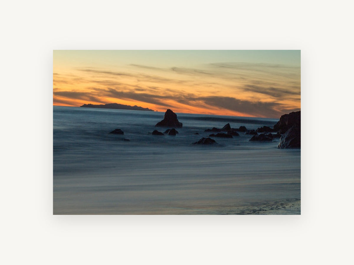 Dusk Rocks Silk Tide, coastal canvas wall art print, front view