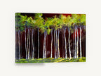 Birches Against Crimson, white birch trees red sky painting, landscape canvas wall art print ready to hang