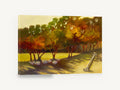 Golden Grove Clearing, autumn tree grove painterly landscape, landscape canvas wall art print ready to hang