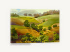 Golden Gully Hills, rolling green hills landscape painting, landscape canvas wall art print ready to hang