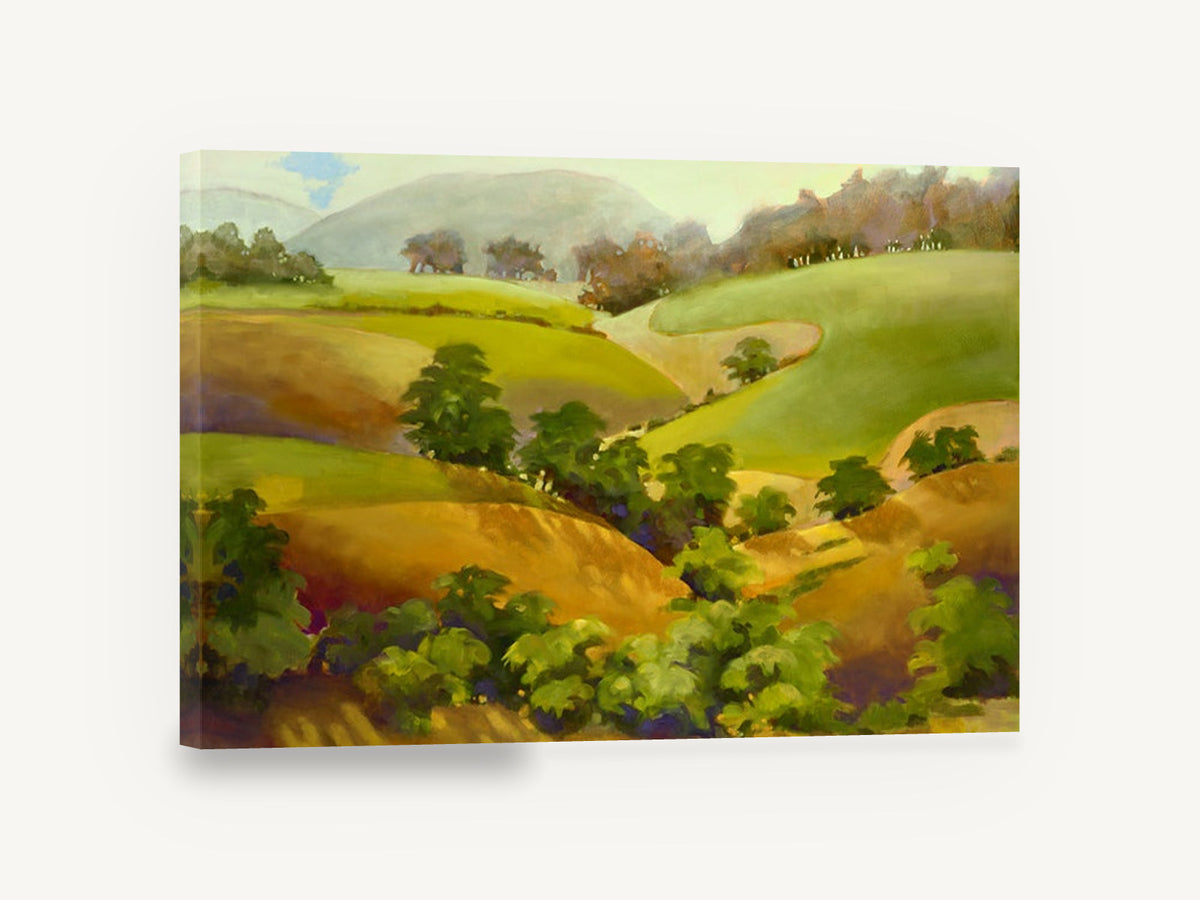 Golden Gully Hills, rolling green hills landscape painting, landscape canvas wall art print ready to hang