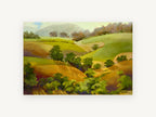 Golden Gully Hills, rolling green hills landscape painting, landscape canvas wall art print, front view