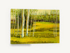 Birch Meadow Glow, sunlit birch grove meadow painting, landscape canvas wall art print ready to hang