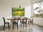 Birch Glade Light landscape canvas print on the wall of a dining room