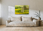 Aspen Light Meadow landscape canvas print on the wall of a living room