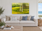 Aspen Light Meadow landscape canvas print on the wall of a beach house living room