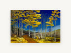 Aspens Against Cobalt, golden aspen grove autumn painting, landscape canvas wall art print, front view
