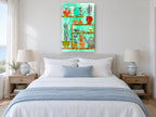 Potting Shed Shelves floral canvas print on the wall of a coastal bedroom