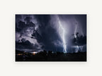 Storm Over Treeline, night thunderstorm lightning photograph, landscape canvas wall art print, front view