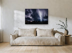 Storm Over Treeline landscape canvas print on the wall of a living room