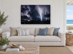 Storm Over Treeline landscape canvas print on the wall of a beach house living room