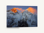 Alpenglow Summit Ridge, snowy mountain peaks alpenglow photograph, landscape canvas wall art print ready to hang