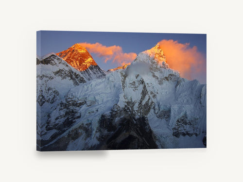 Alpenglow Summit Ridge, snowy mountain peaks alpenglow photograph, landscape canvas wall art print ready to hang