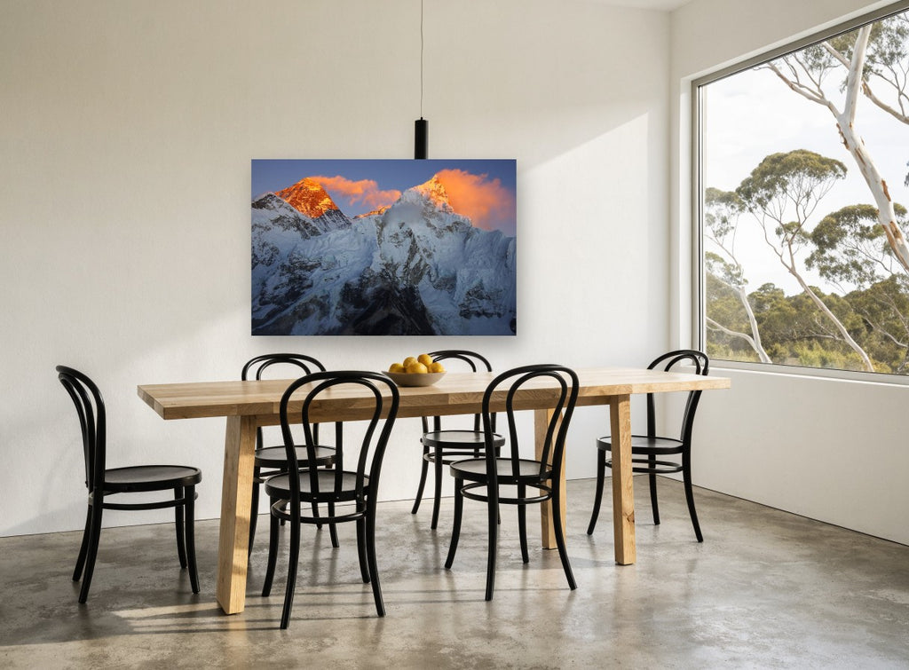 Alpenglow Summit Ridge landscape canvas print on the wall of a dining room