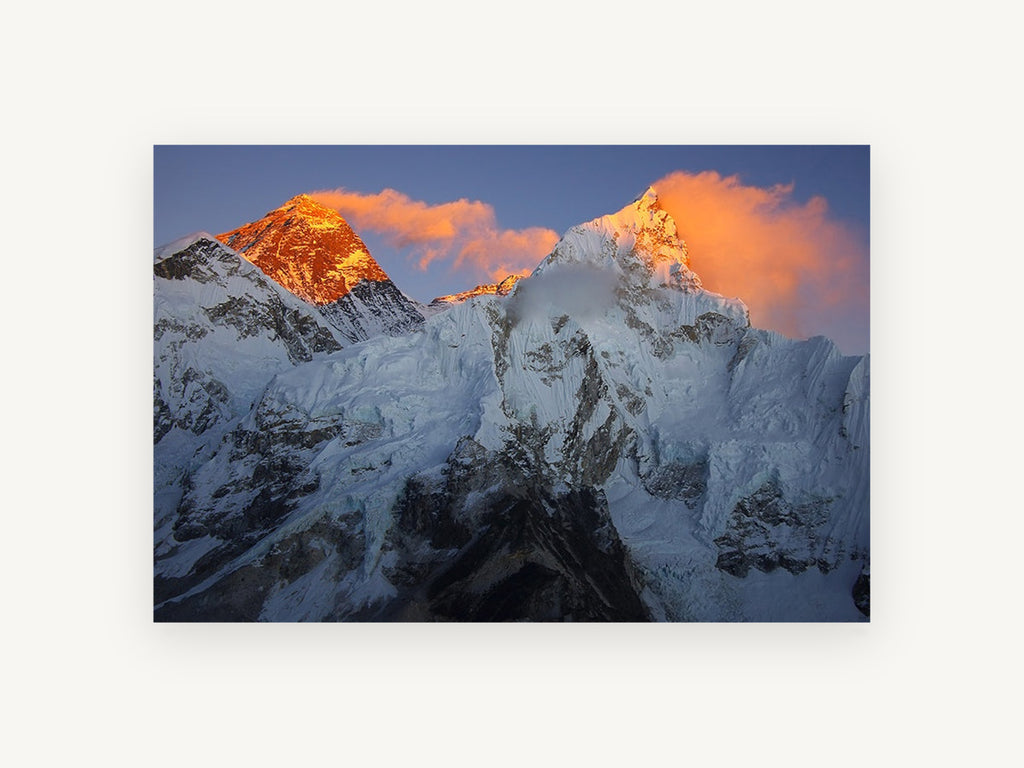 Alpenglow Summit Ridge, snowy mountain peaks alpenglow photograph, landscape canvas wall art print, front view