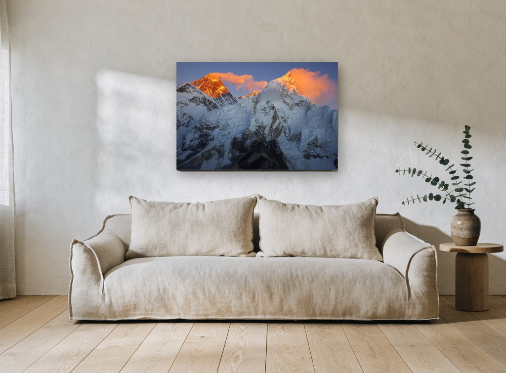 Alpenglow Summit Ridge landscape canvas print on the wall of a living room