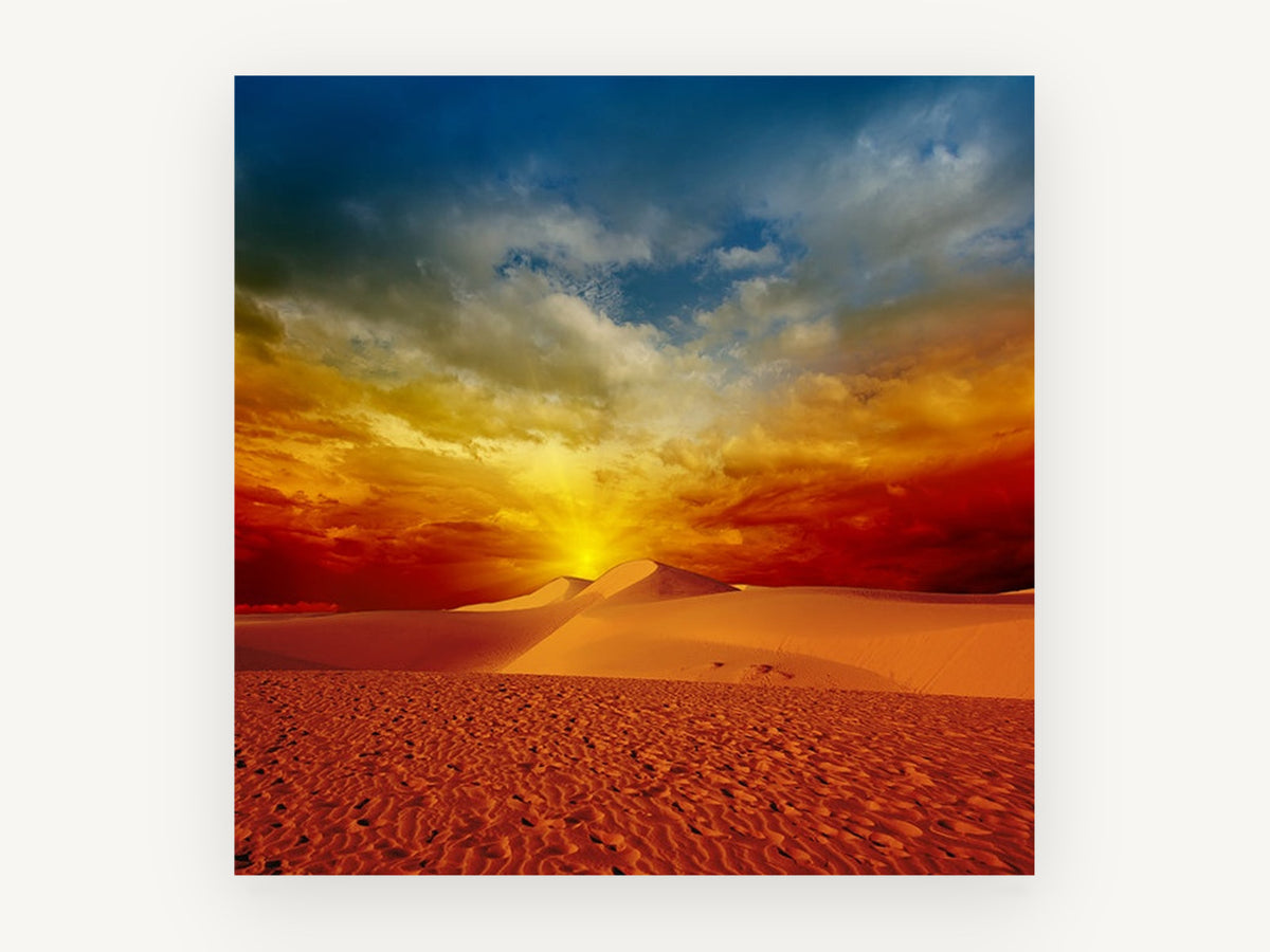 Ember Dunes Horizon, desert sunset sand dunes photograph, landscape canvas wall art print, front view