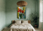 Red Tulips at the Window floral canvas print on the wall of a bedroom