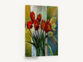 Red Tulips at the Window, red tulips window floral painting, floral canvas wall art print ready to hang