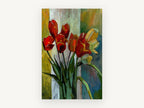 Red Tulips at the Window, floral canvas wall art print, front view