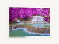 Magenta Canopy Falls, pink forest waterfall photograph, landscape canvas wall art print ready to hang