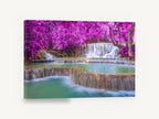 Magenta Canopy Falls, pink forest waterfall photograph, landscape canvas wall art print ready to hang