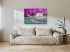 Magenta Canopy Falls landscape canvas print on the wall of a living room