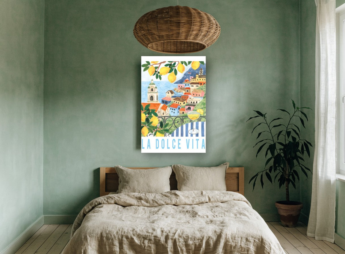 Lemon Terrace Sweet Life coastal canvas print on the wall of a bedroom