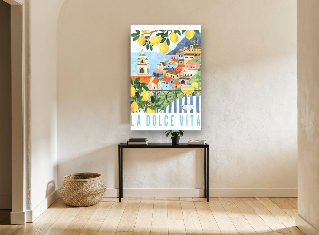 Lemon Terrace Sweet Life coastal canvas print on the wall of a hallway