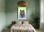 Bear in Green Shades animal canvas print on the wall of a bedroom