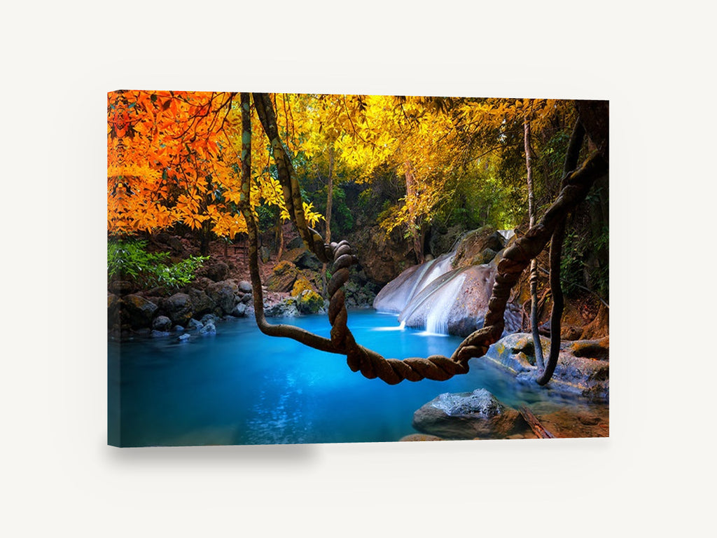 Turquoise Pool Vine, jungle waterfall turquoise pool photograph, landscape canvas wall art print ready to hang