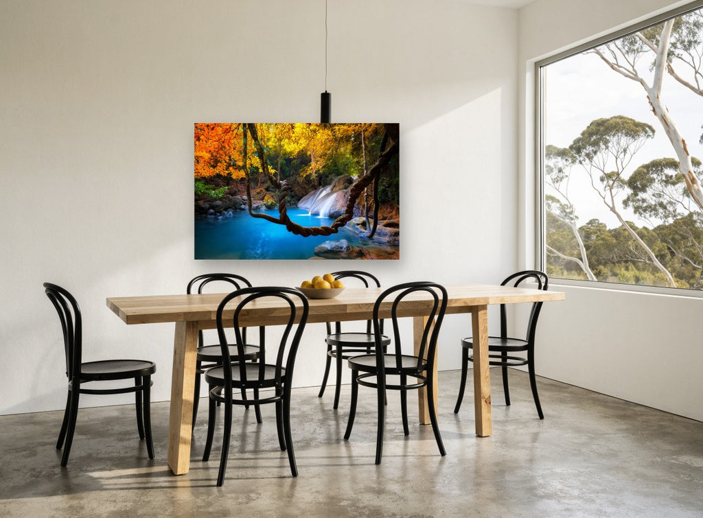 Turquoise Pool Vine landscape canvas print on the wall of a dining room