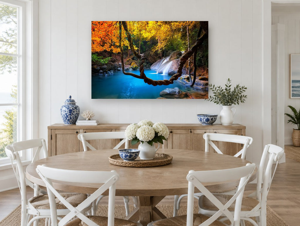 Turquoise Pool Vine landscape canvas print on the wall of a Hamptons dining room