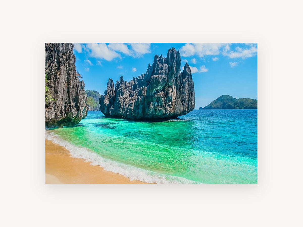Emerald Cove Limestone, coastal canvas wall art print, front view