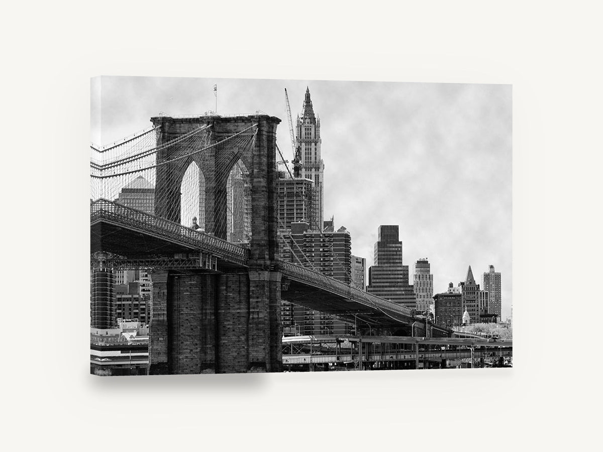 Brooklyn Bridge Tower, brooklyn bridge black and white photograph, city canvas wall art print ready to hang