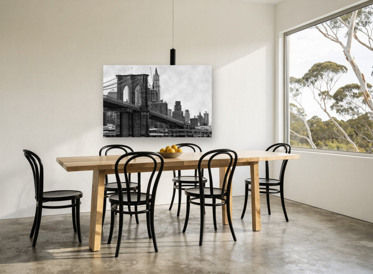 Brooklyn Bridge Tower city canvas print on the wall of a dining room