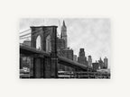 Brooklyn Bridge Tower, brooklyn bridge black and white photograph, city canvas wall art print, front view
