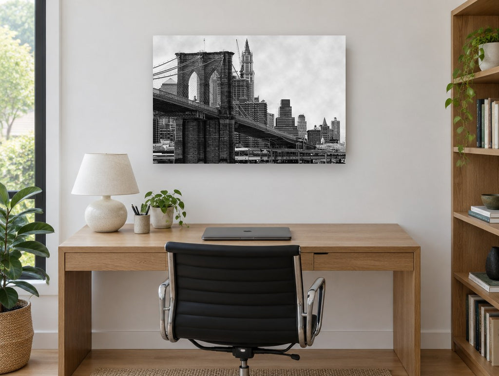 Brooklyn Bridge Tower city canvas print on the wall of a study