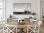 Concrete Beacon Shore coastal canvas print on the wall of a Hamptons dining room